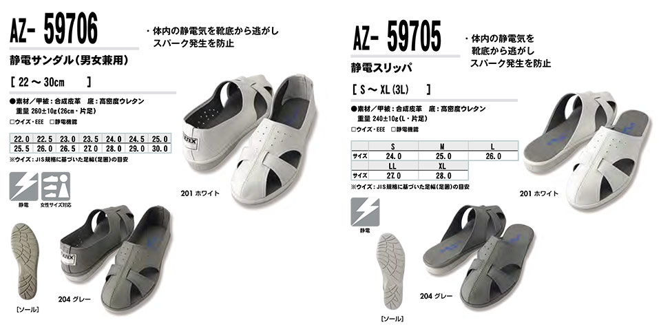 AITOZ(アイトス) 作業服 (オールシーズン)シューズ AZ-59706/静電サンダル・AZ-59705/静電スリッパ AITOZ(アイトス) 作業服 (オールシーズン)シューズ AZ-59706/静電サンダル・AZ-59705/静電スリッパ