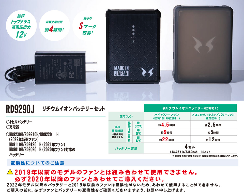 空冷ファン付(夏)作業服 空調風神服 RD9290J/リチウムイオンバッテリーセット 空冷ファン付(夏)作業服 空調風神服 RD9290J/リチウムイオンバッテリーセット