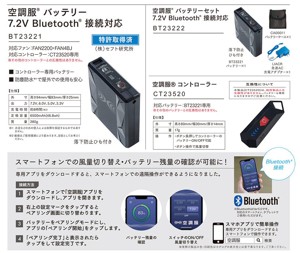 ���d���̍�ƕ�(�t�E��)�󒲕��I�v�V�����p�[�c�@BT01412.BT23222.CT23520/�󒲕��@�o�b�e���[�E�o�b�e���[�Z�b�g�@7.24VBluetooth�ڑ��Ή��E�R���g���[���[