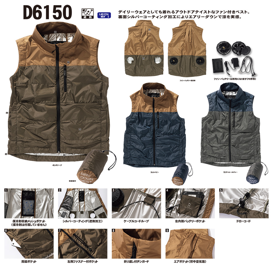 NAKATSUKA (中塚被服) 作業服(dimoシリーズ) D6150/エアリーダウンベスト NAKATSUKA (中塚被服) 作業服(dimoシリーズ) D6150/エアリーダウンベスト