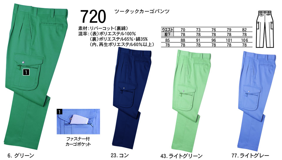 NAKATSUKA (中塚被服) 秋・冬用作業服(ワークウェア) 720/ツータックカーゴパンツ NAKATSUKA (中塚被服) 秋・冬用作業服(ワークウェア) 720/ツータックカーゴパンツ