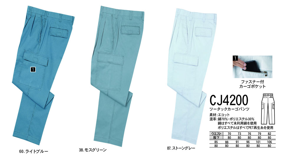 NAKATSUKA (中塚被服) 春・夏用作業服(ワークウェア) CJ4200/ツータックカーゴパンツ NAKATSUKA (中塚被服) 春・夏用作業服(ワークウェア) CJ4200/ツータックカーゴパンツ