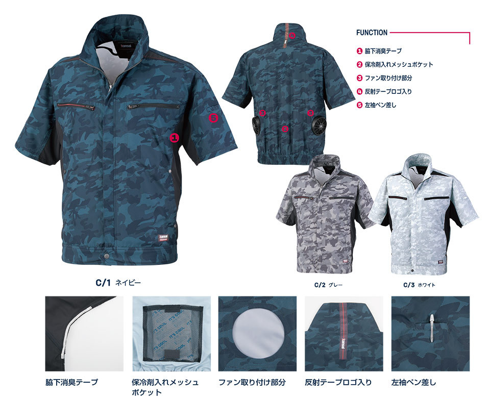 大川被服ユニフォーム カンサイ作業服(夏)空調風神服 K1008/01008 半袖カンサイカモフラ空調風神服 大川被服ユニフォーム カンサイ作業服(夏)空調風神服 K1008/01008 半袖カンサイカモフラ空調風神服