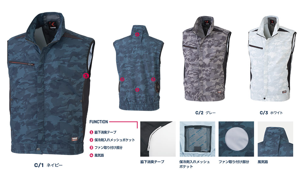 大川被服ユニフォーム カンサイ作業服(夏)空調風神服 K1009/01009 カンサイカモフラ空調風神服ベスト 大川被服ユニフォーム カンサイ作業服(夏)空調風神服 K1009/01009 カンサイカモフラ空調風神服ベスト