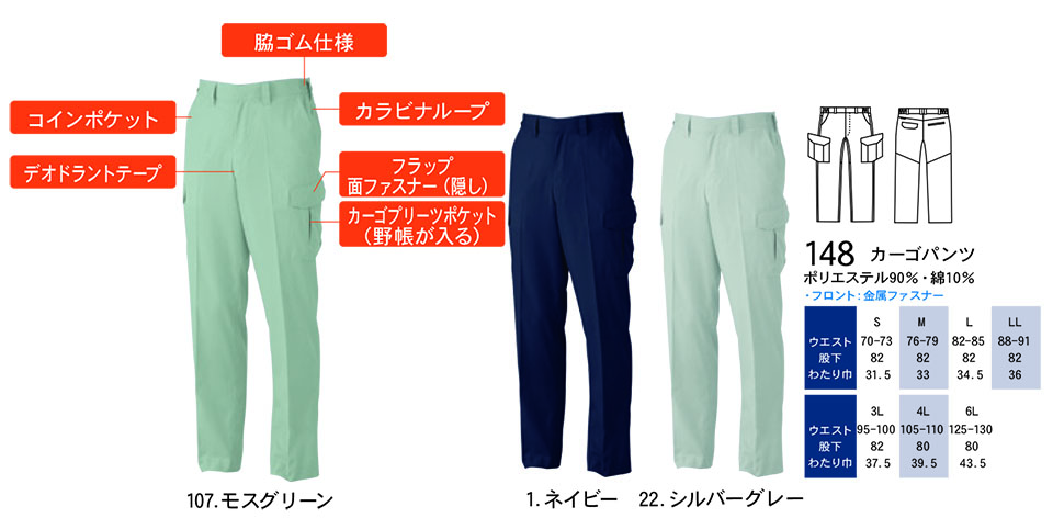 【桑和】 SOWA 春・夏作業服(ワークウェア) WORKING WEAR 148/カーゴパンツ 【桑和】 SOWA 春・夏作業服(ワークウェア) WORKING WEAR 148/カーゴパンツ